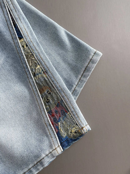 Side Jacquard Panel Denim Shorts