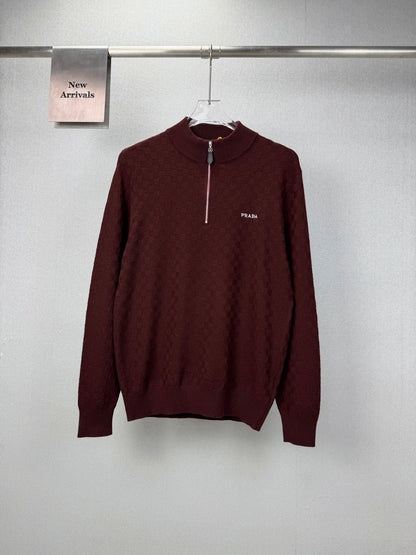 Embroidery  Checker Half Zip Knit Sweater