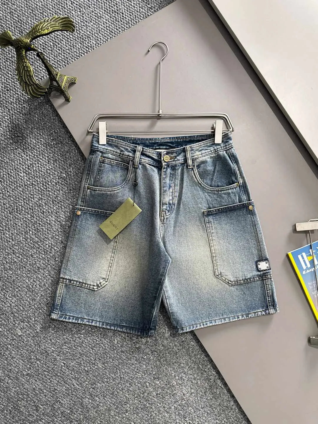 Cargo Pocket Washed Denim Shorts