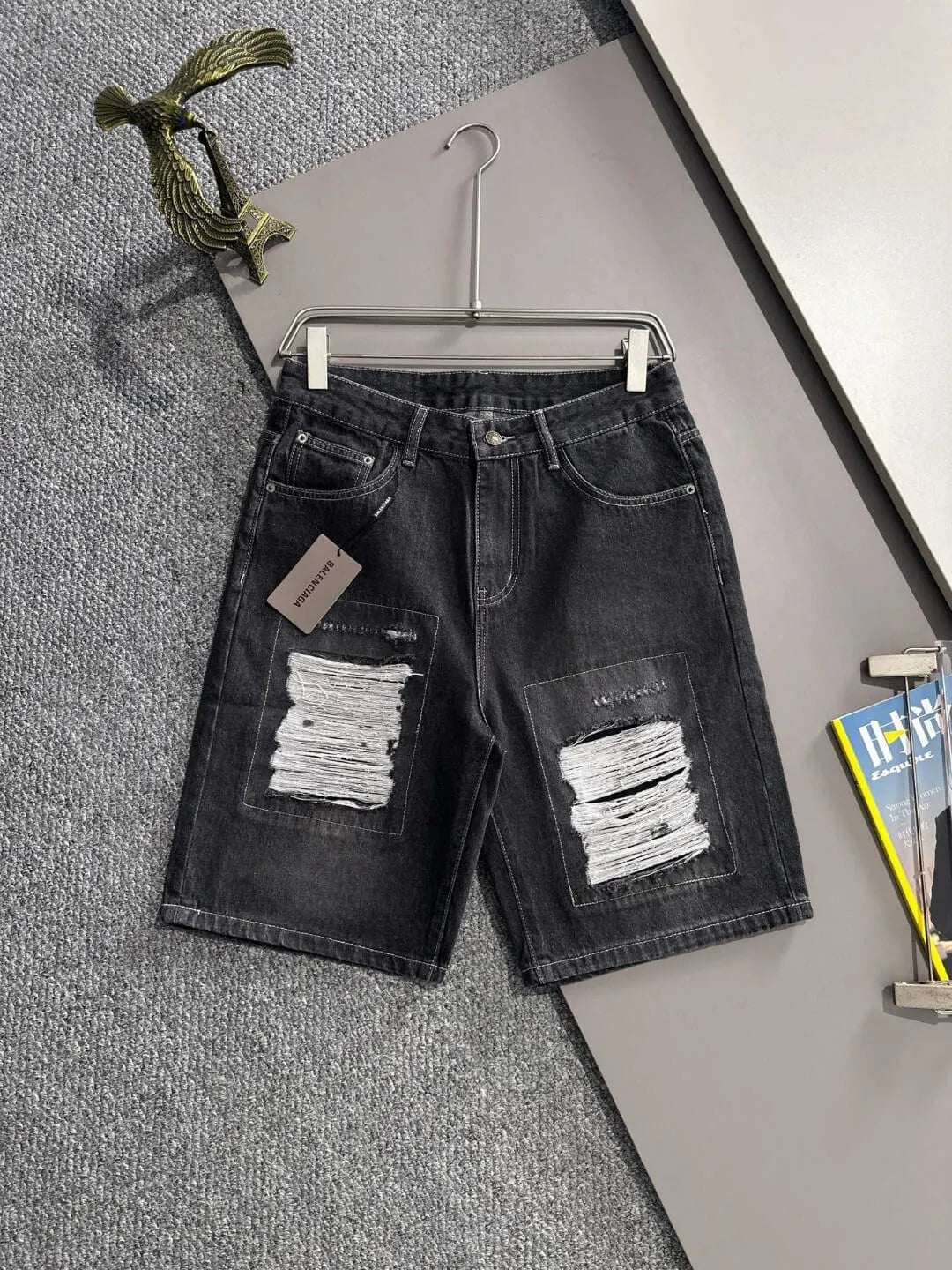 Frayed Patch Ripped Denim Shorts