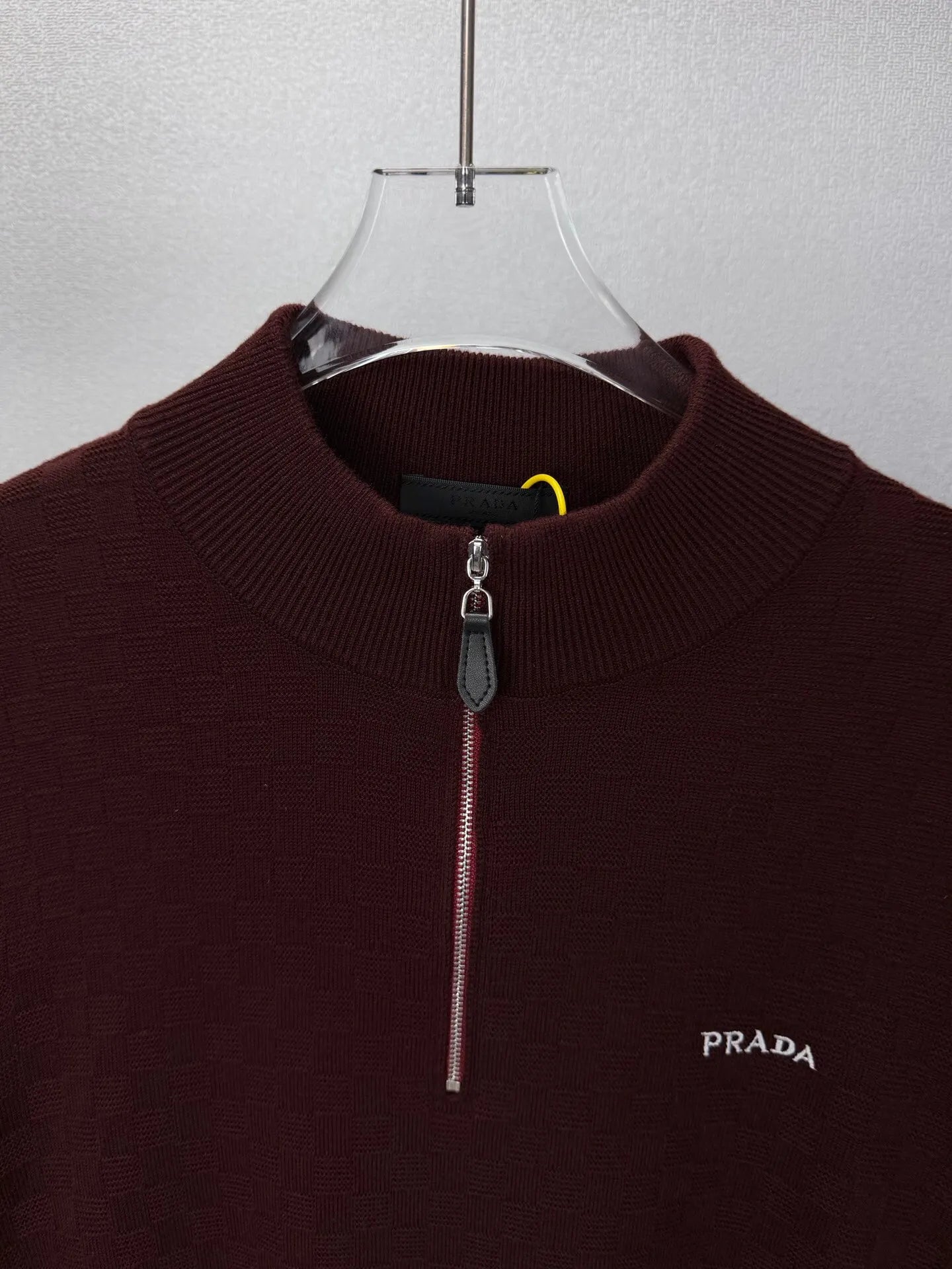 Embroidery  Checker Half Zip Knit Sweater