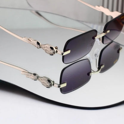 Snake Detail Rimless Rectangle Sunglasses