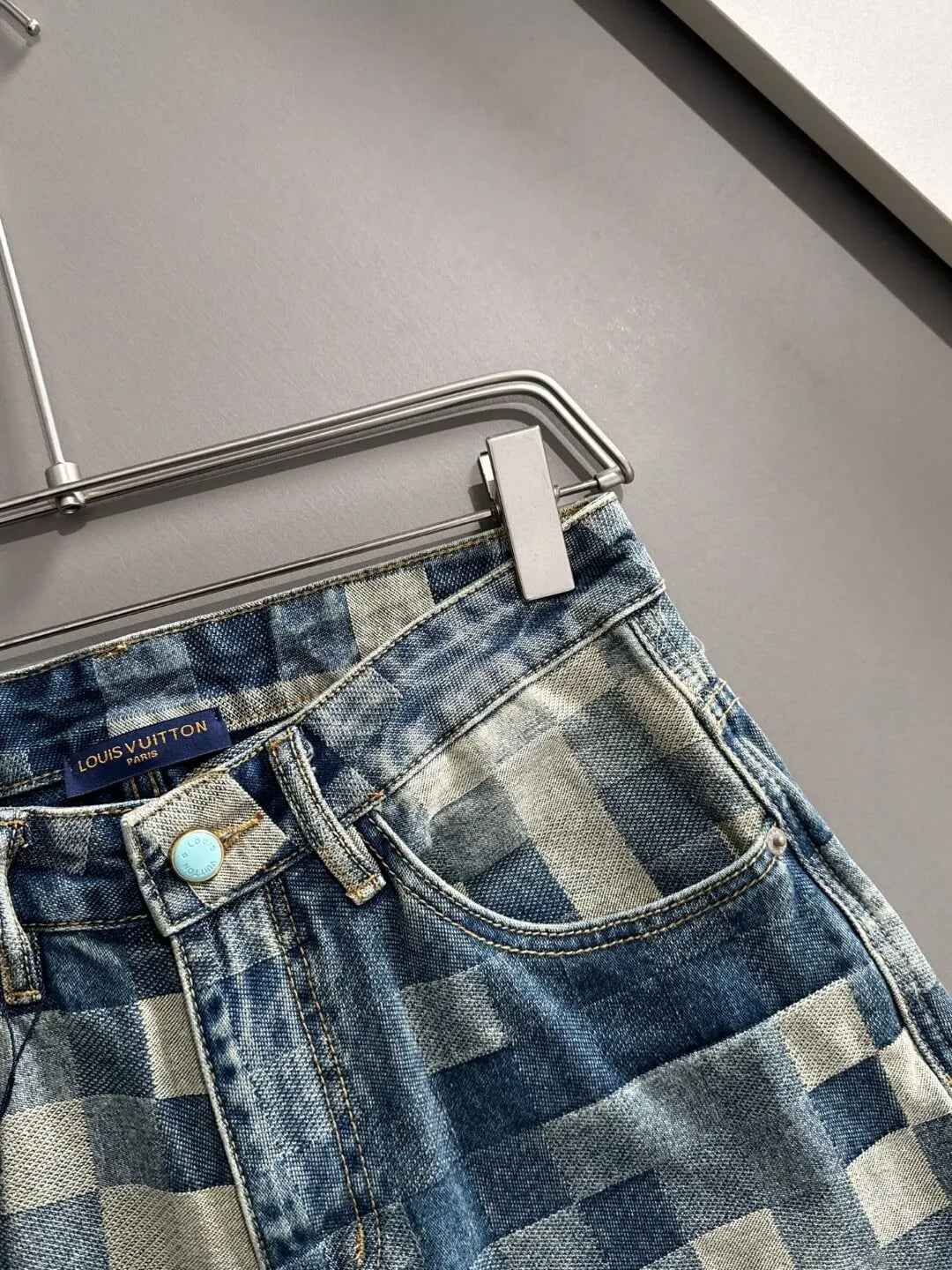 Plaid Checkered Jacquard Denim Shorts
