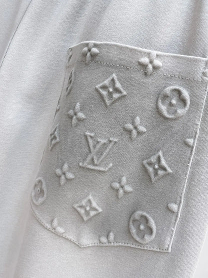 Embossed Monogram Patch Pocket Straight‑Leg Pants