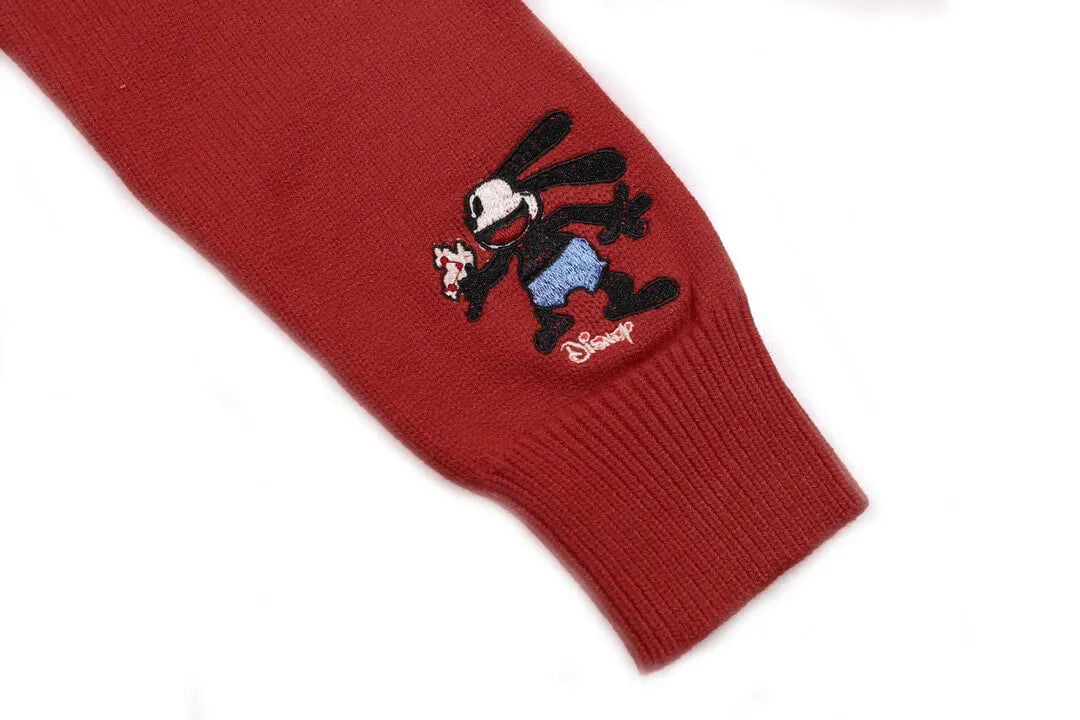 Cartoon Embroidery Red Sweater