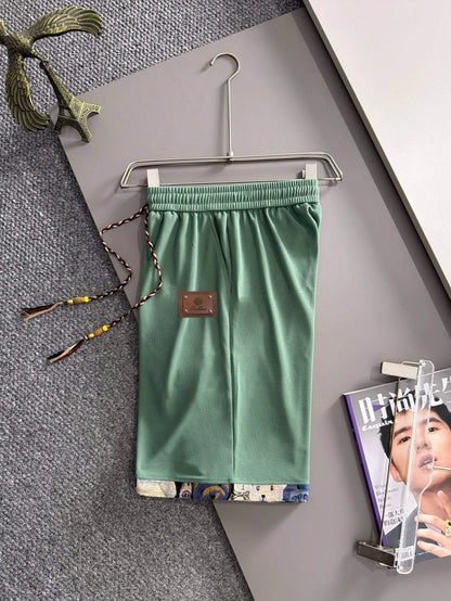 Braided Drawstring Printed Cuff Shorts