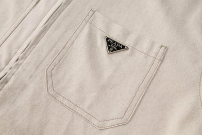 Double‑Pocket Cotton‑Linen Zip‑Up Jacket
