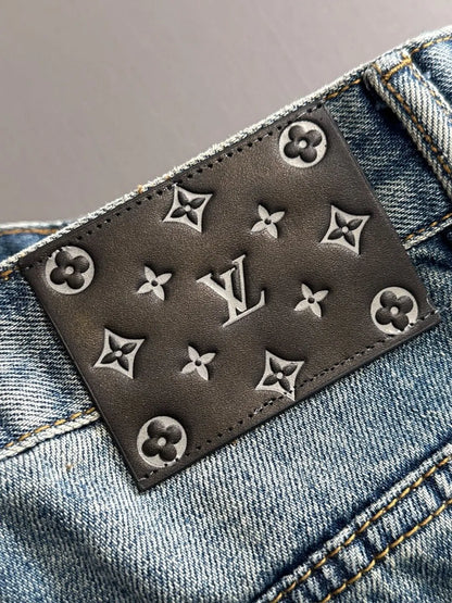 Smiley Patchwork Ripped Denim Shorts