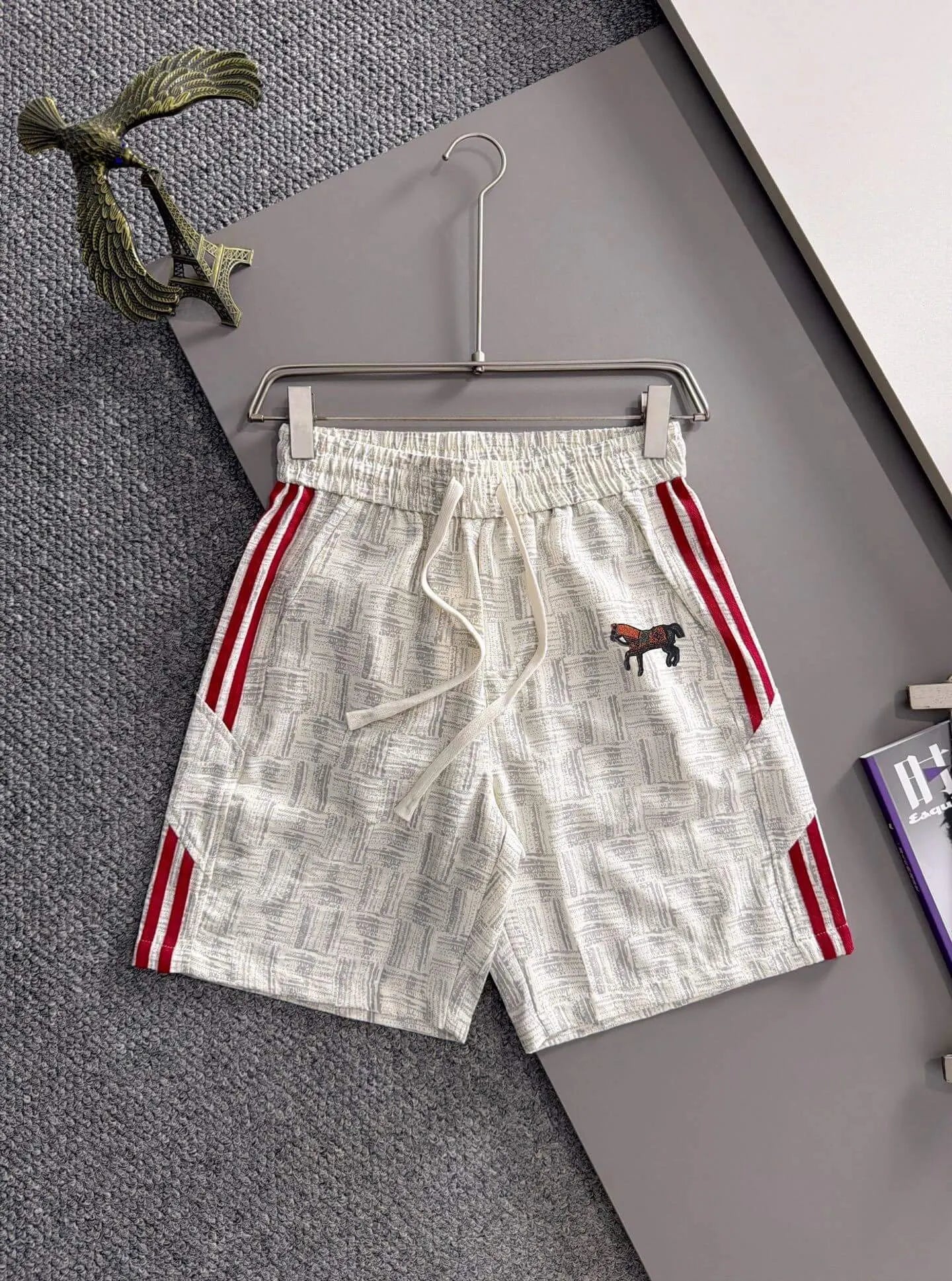 Horse Embroidery Side Stripe Shorts