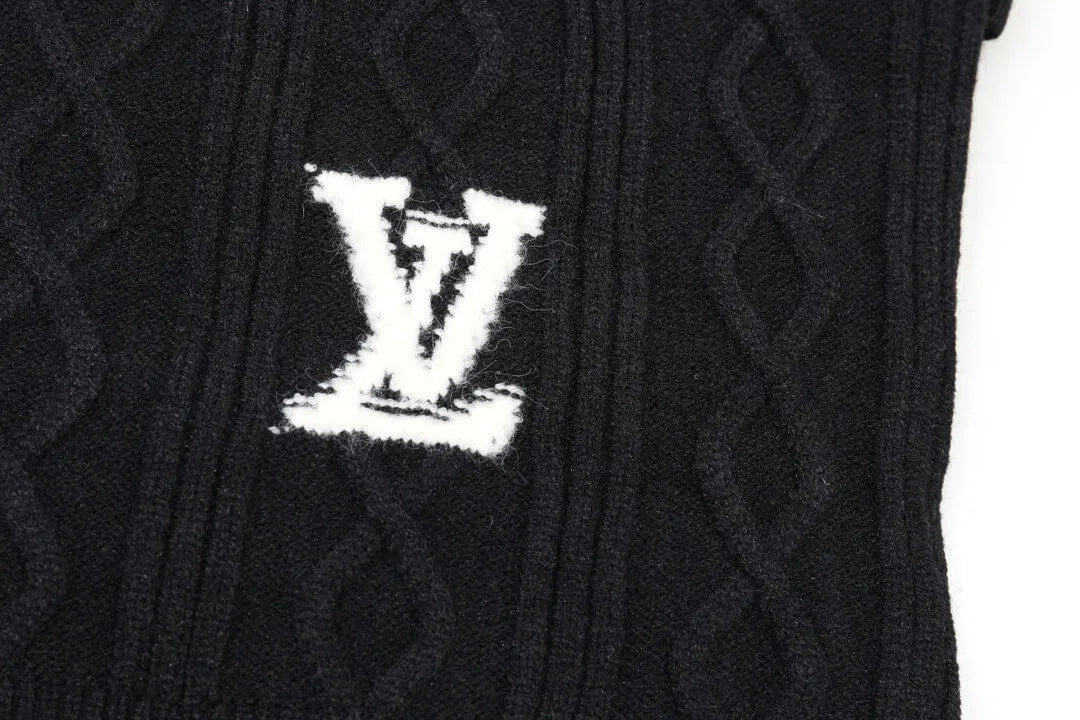 Cable‑Knit V‑Neck Striped Sweater