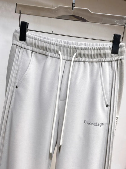 Side‑Stripe Text Detail Straight Pants