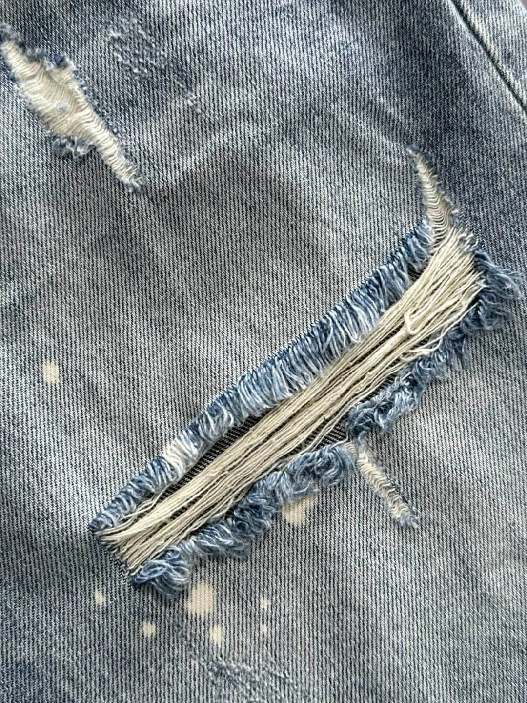 Splatter Paint Frayed Ripped Denim Shorts