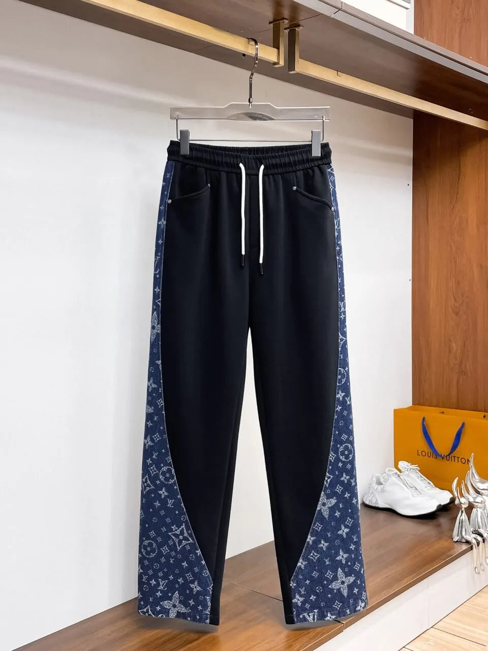Denim Monogram Side Panel Spliced sweatpants