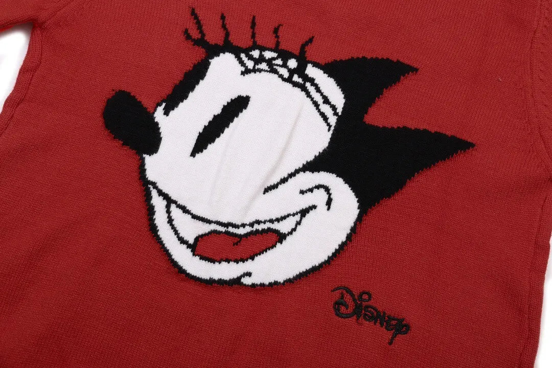 Cartoon Embroidery Red Sweater