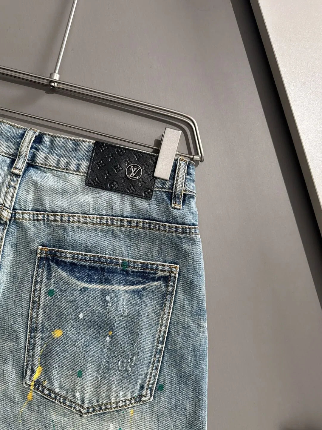 Paint‑Splatter Repair Patch Denim Shorts