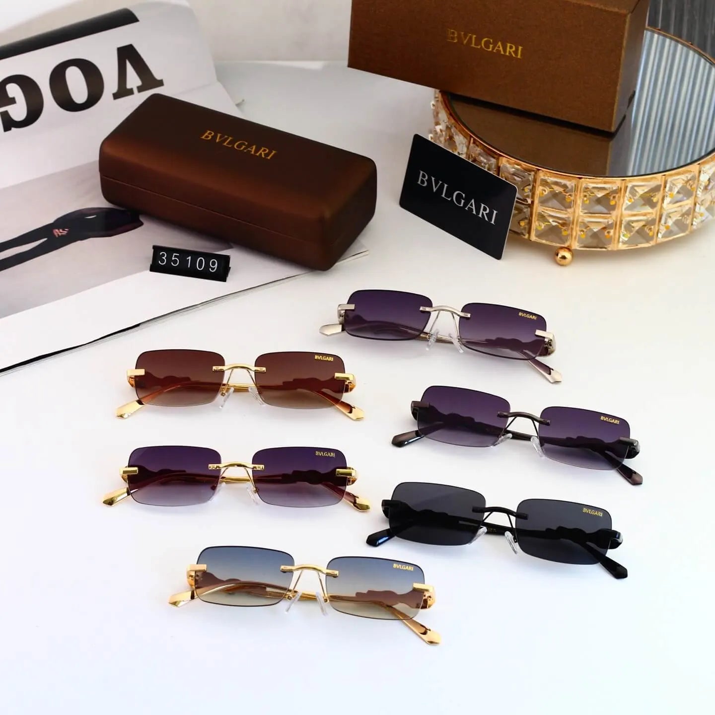 Snake Detail Rimless Rectangle Sunglasses