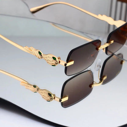 Snake Detail Rimless Rectangle Sunglasses