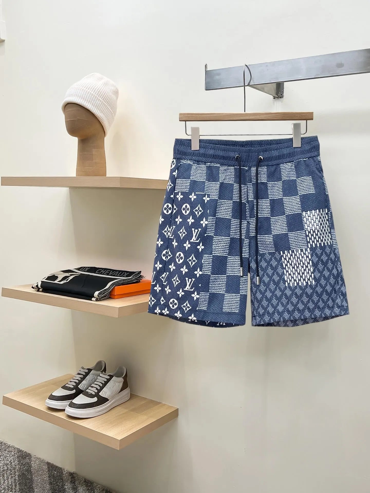 Patchwork Checkered Print Casual Shorts