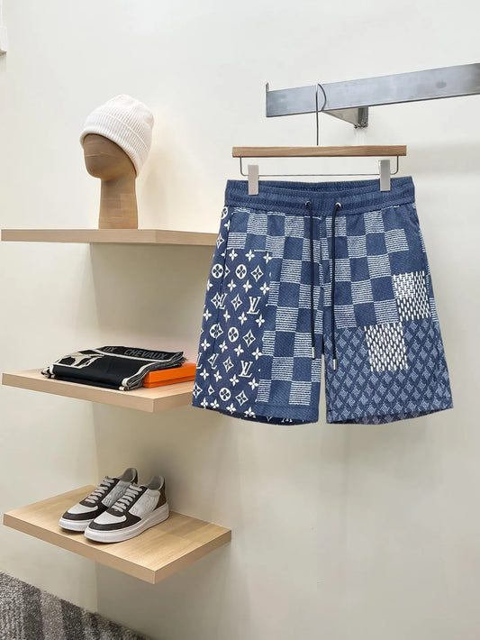 Patchwork Checkered Print Casual Shorts