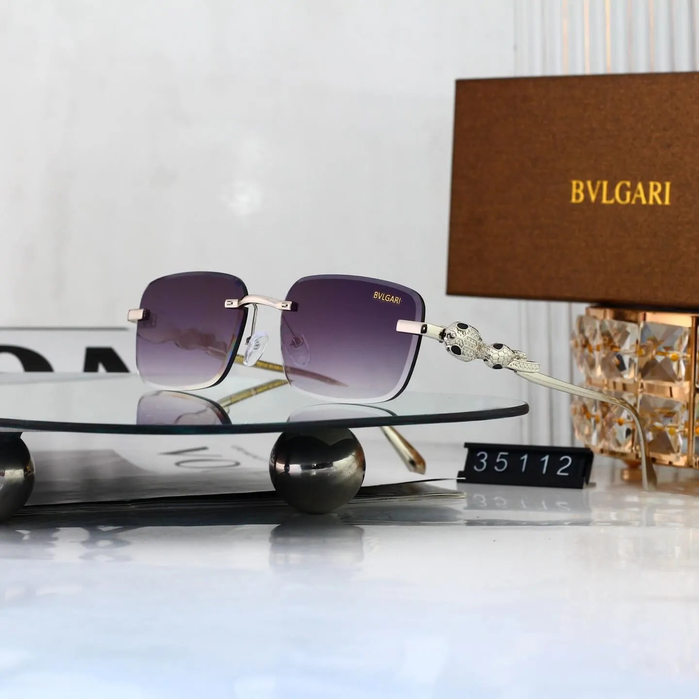 Business Rimless Rectangular Sunglasses