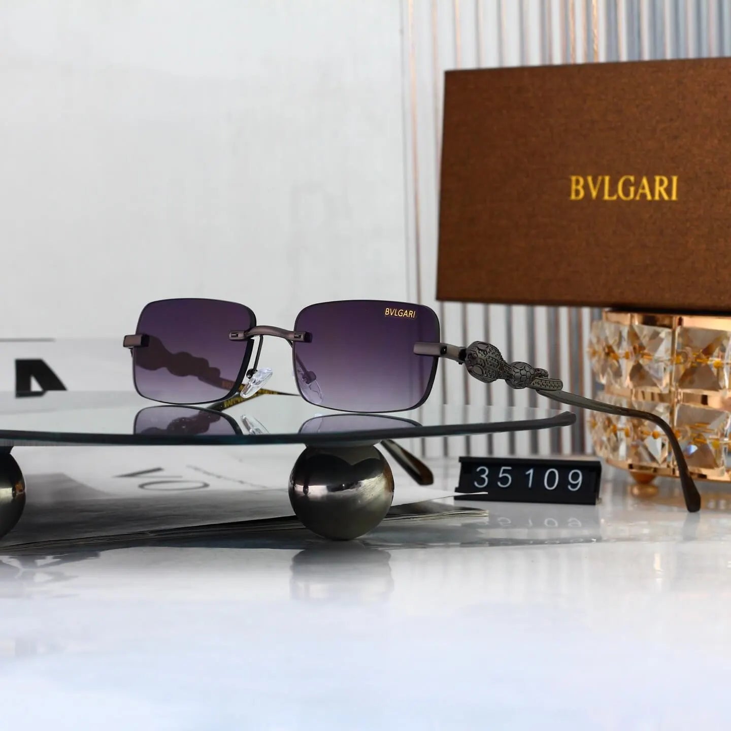 Snake Detail Rimless Rectangle Sunglasses