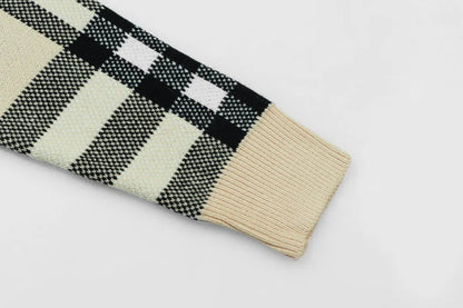 Beige Plaid Crewneck Sweater