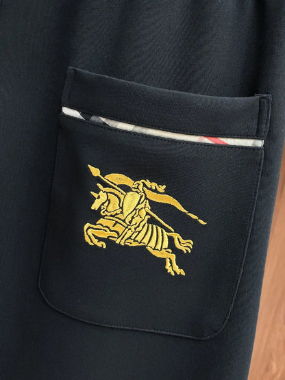 Plaid Drawstring Knight Embroidered Jogger Pants