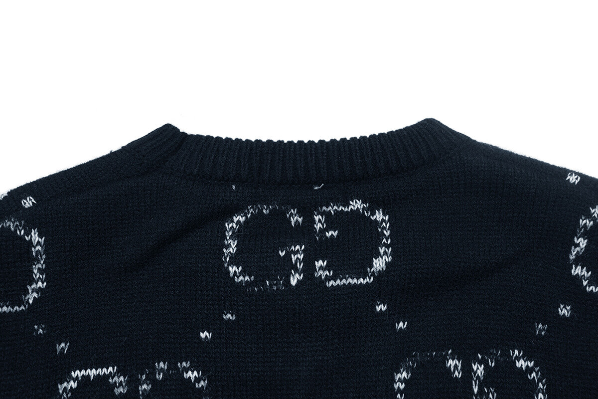Vintage Jacquard Crew Neck Knit Sweater