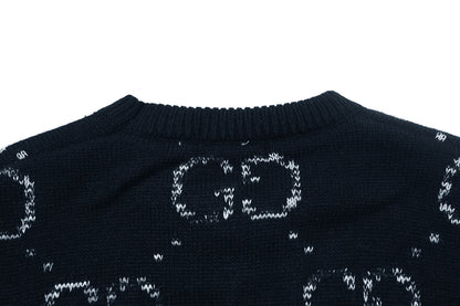 Vintage Jacquard Crew Neck Knit Sweater
