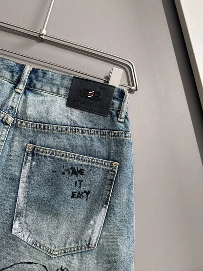 Cartoon Graffiti Print Denim Shorts