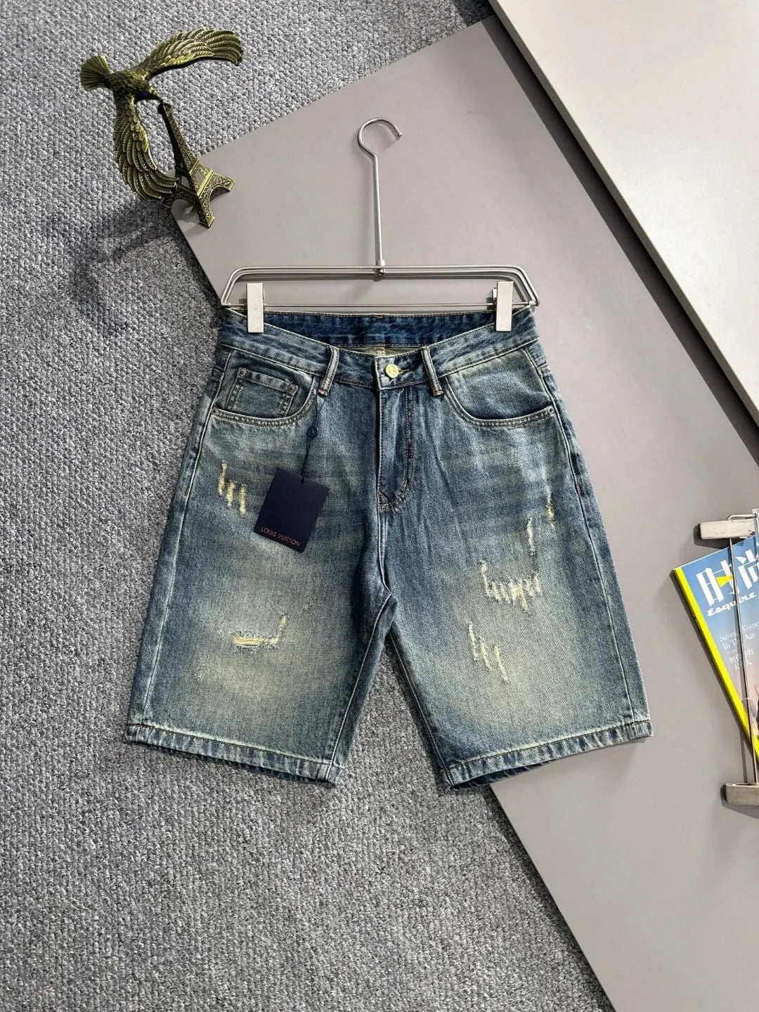 Distressed Ripped Washed Denim Shorts