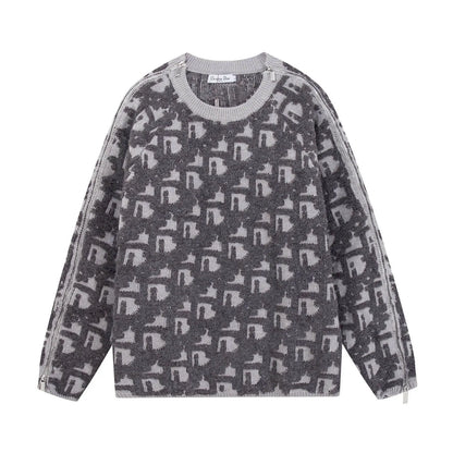 Detachable‑Zip Pattern Knit Sweater