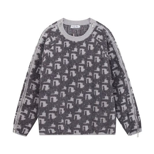 Detachable‑Zip Pattern Knit Sweater