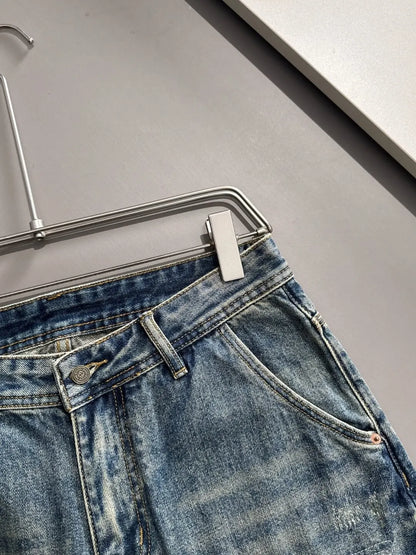 Ethnic Patchwork Decor Denim Shorts