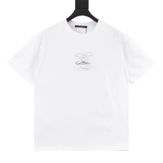Dotted Outline Cursive Dual-Sided Print T-Shirt
