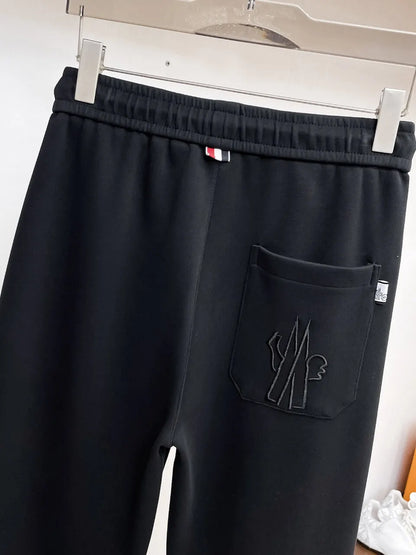 Chest Embroidered Badge Back‑Pocket Motif Pants