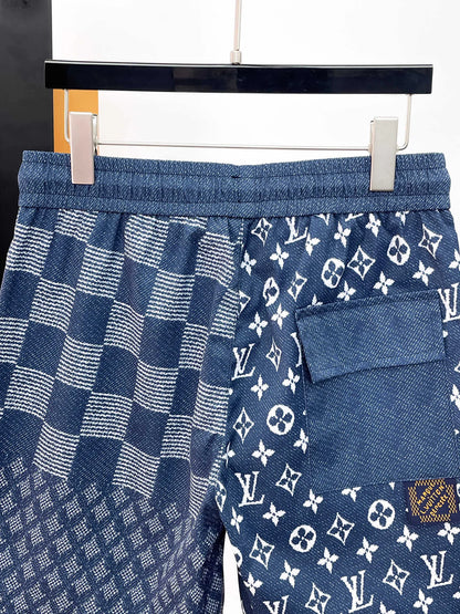 Patchwork Checkered Print Casual Shorts
