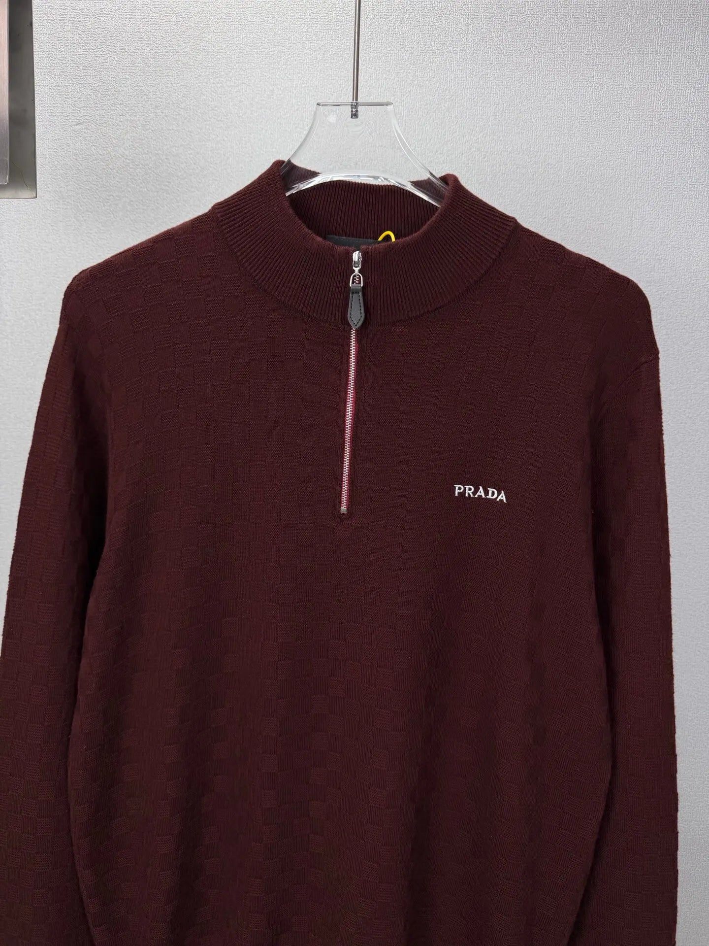 Embroidery  Checker Half Zip Knit Sweater
