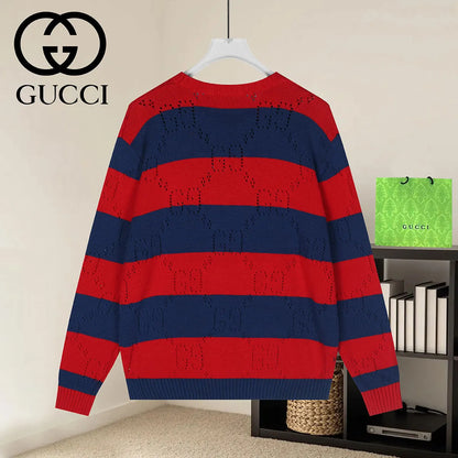 Red & Navy Stripe Crew Neck Knit Sweater
