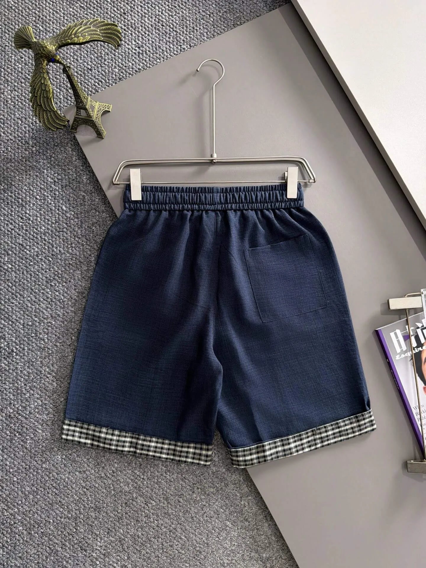 Plaid Cuff Label Decor Shorts
