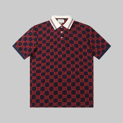 All‑Over Print Color‑Blocked Polo Shirt