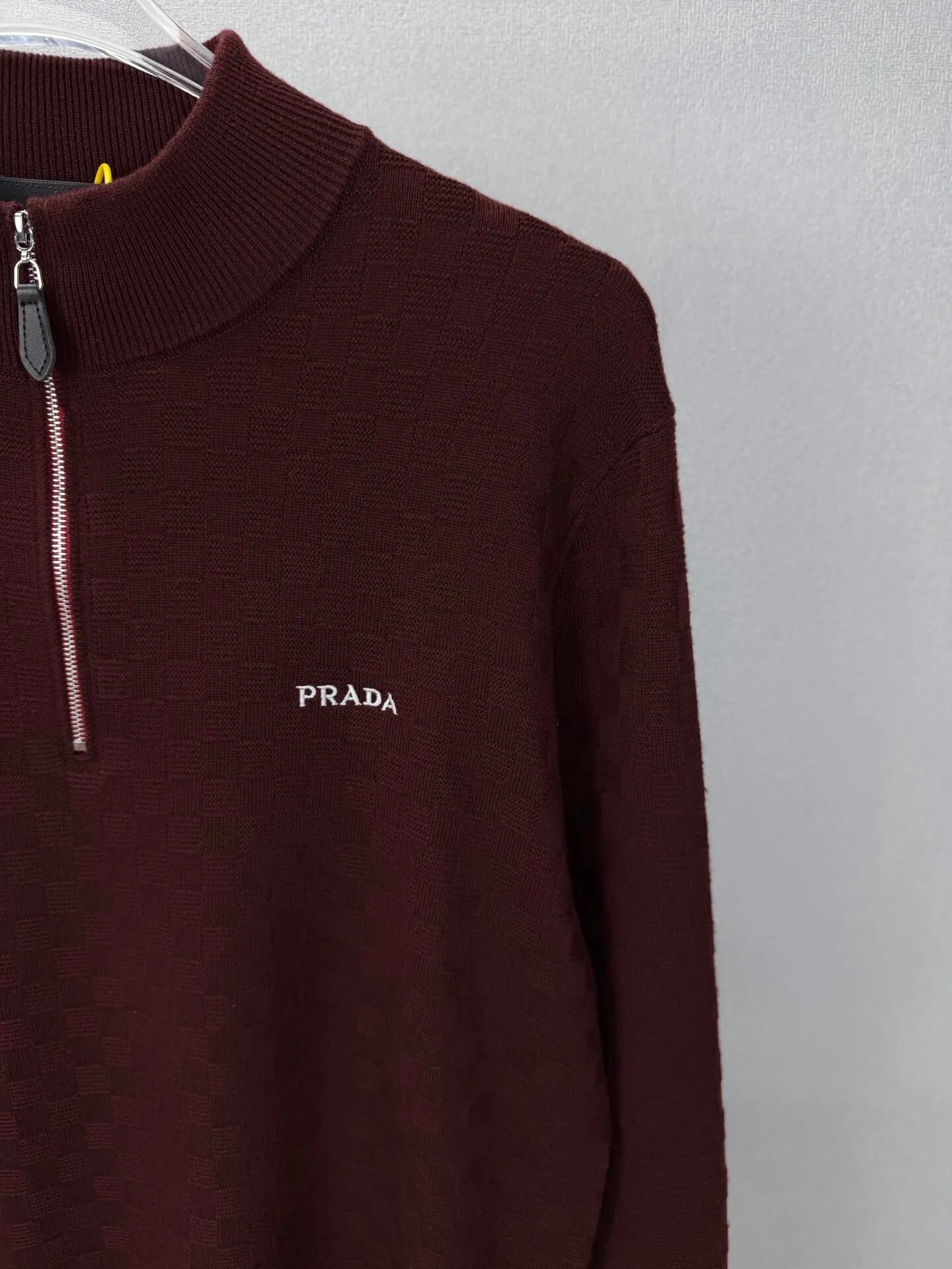 Embroidery  Checker Half Zip Knit Sweater