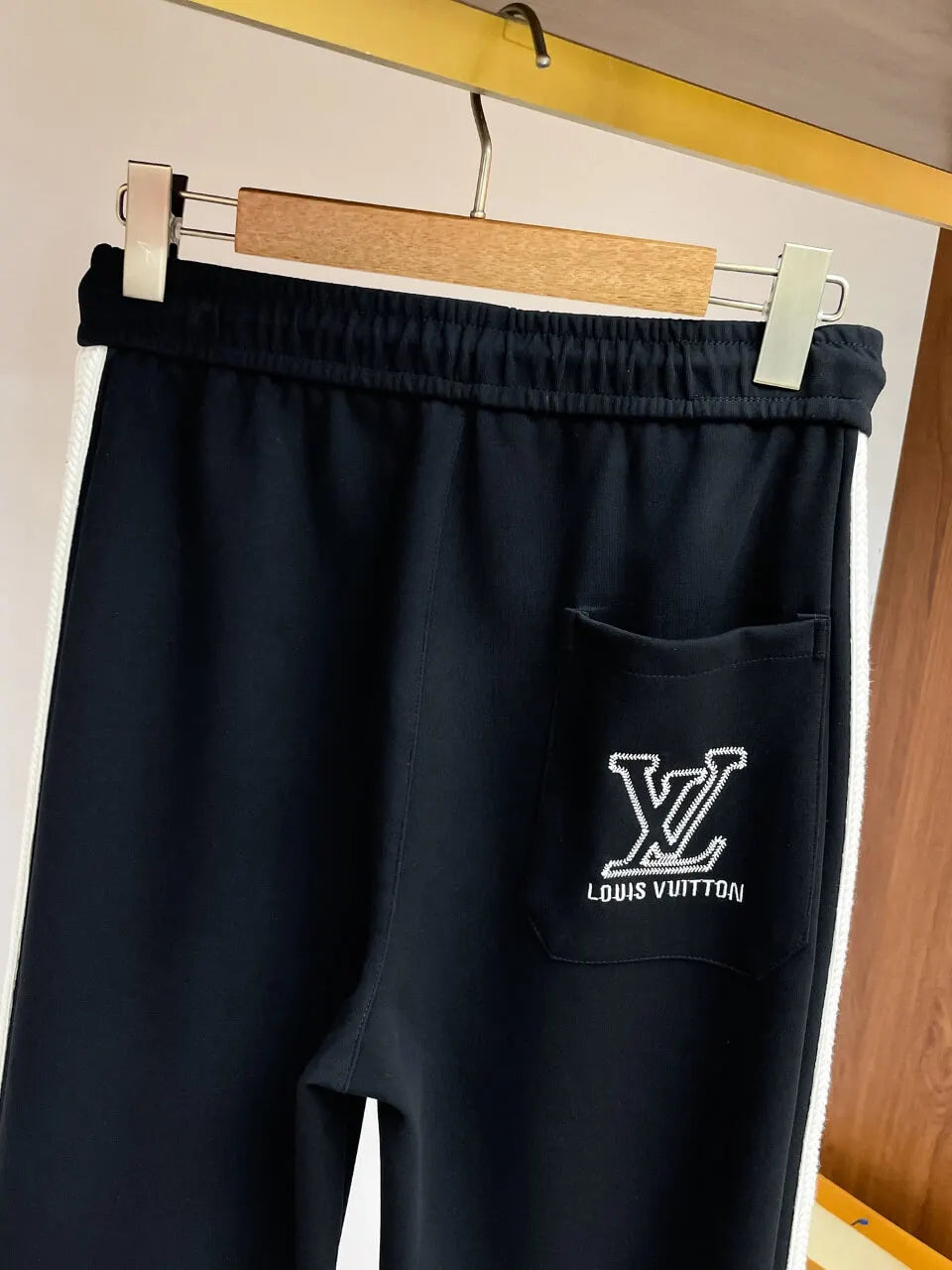 Side Stripe Letter Embroidered Straight Pants