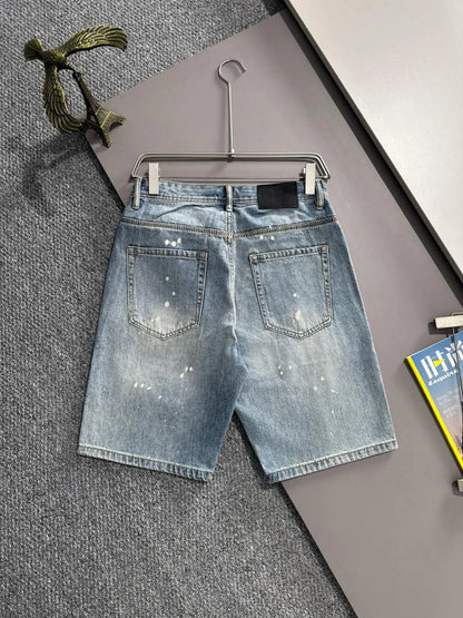 Splatter Paint Frayed Ripped Denim Shorts