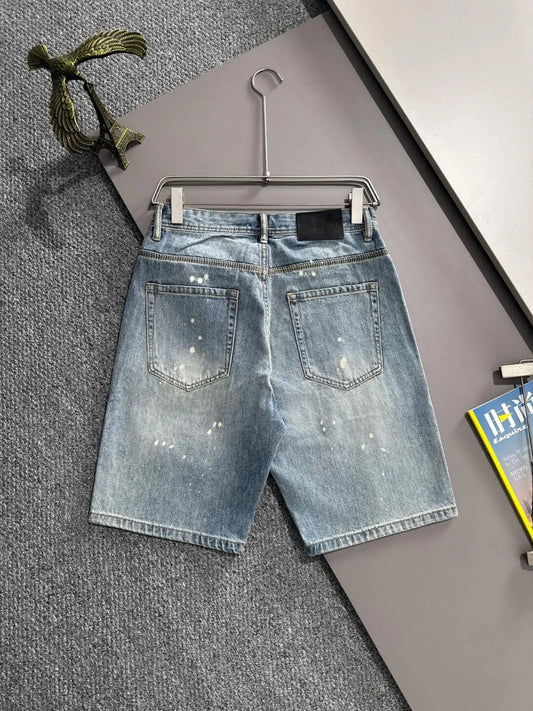 Splatter Paint Frayed Ripped Denim Shorts