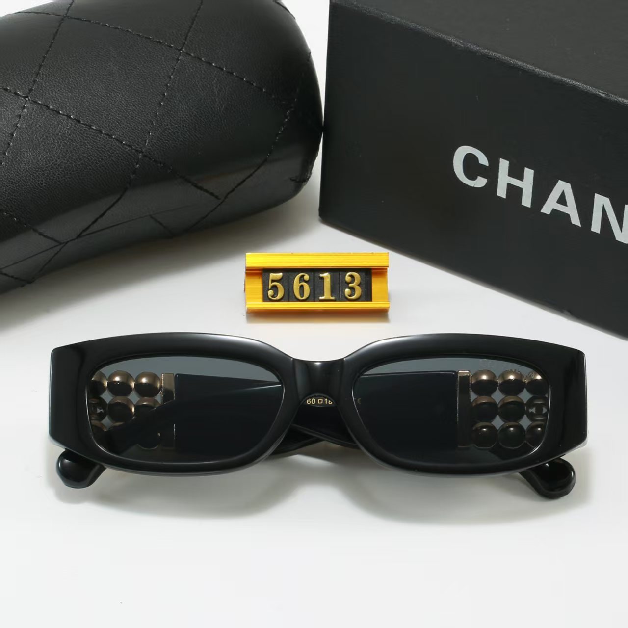 Wide Temple Diamond-Accent Rectangle Sunglasses