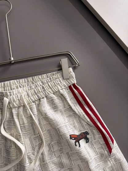 Horse Embroidery Side Stripe Shorts