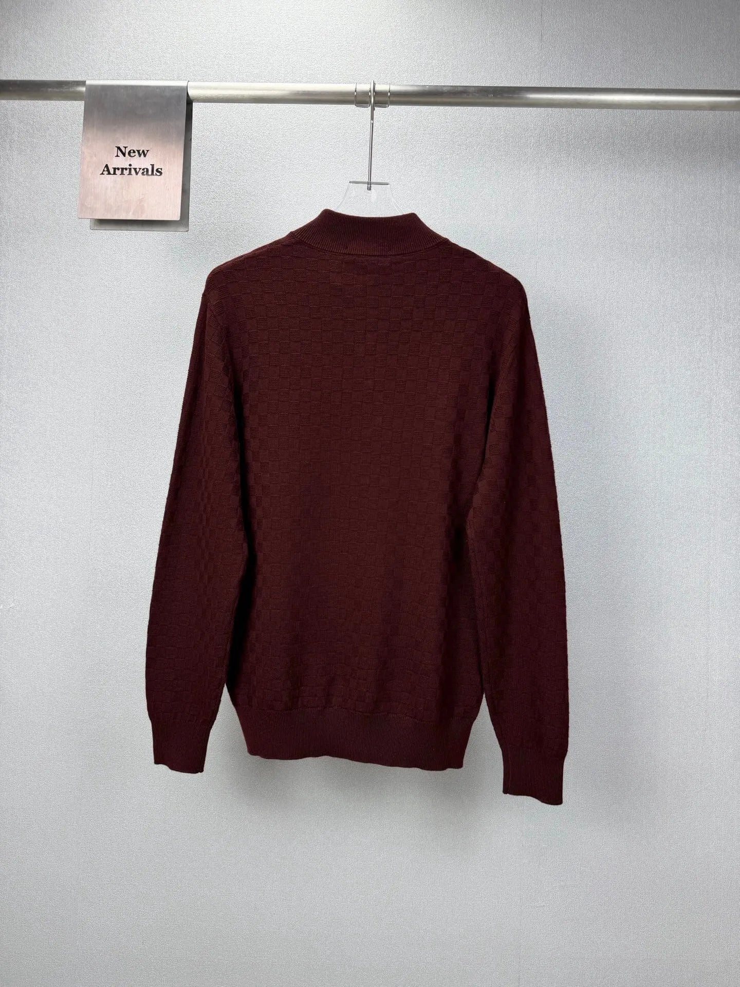 Embroidery  Checker Half Zip Knit Sweater
