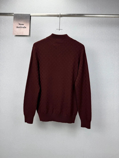 Embroidery  Checker Half Zip Knit Sweater