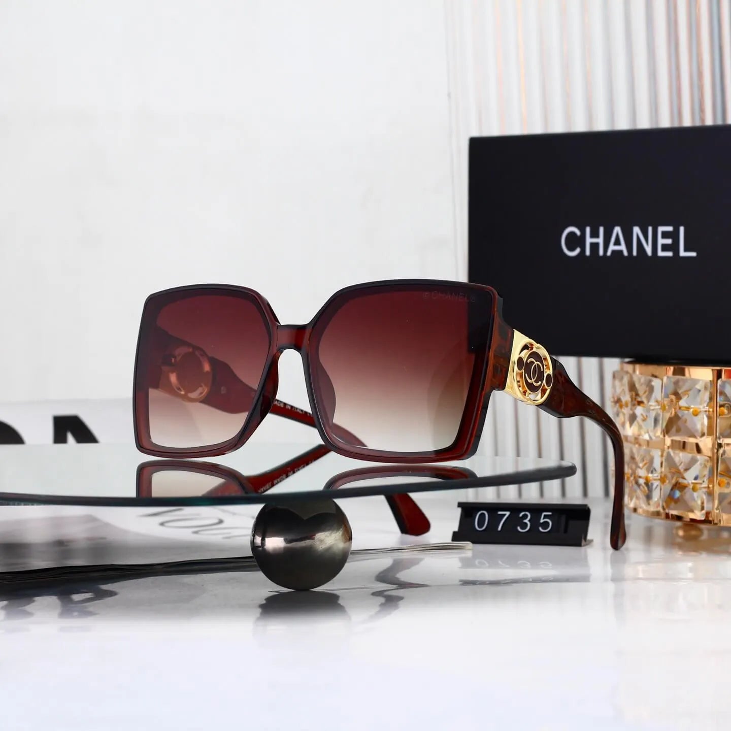Hollow Double C Metal Square Sunglasses